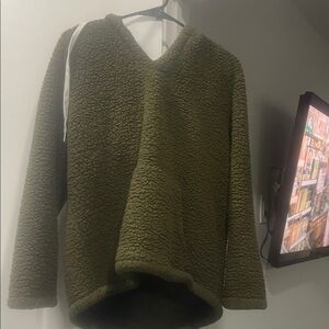 Cozy Olive Green Sherpa Hoodie oversized pullover